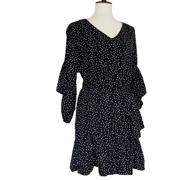 Dress‎ Forum Women's Navy Ruffle Sleeves Polka Dot Dress Size Medium - Picture 2 of 7